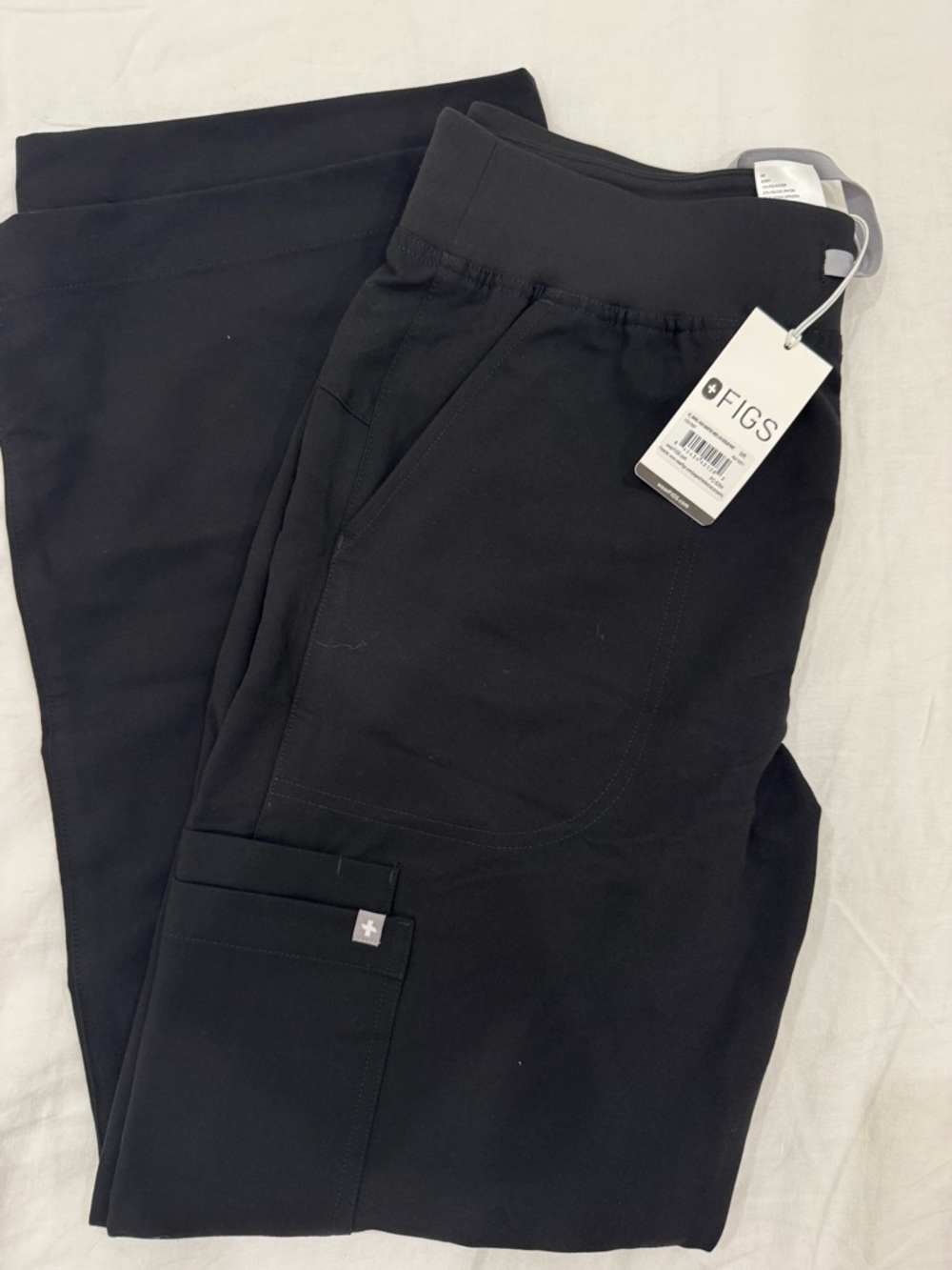 FIGS Isabel Black Women's High Waisted Wide-Leg Drawstring Scrub Pants - Picture 7 of 8
